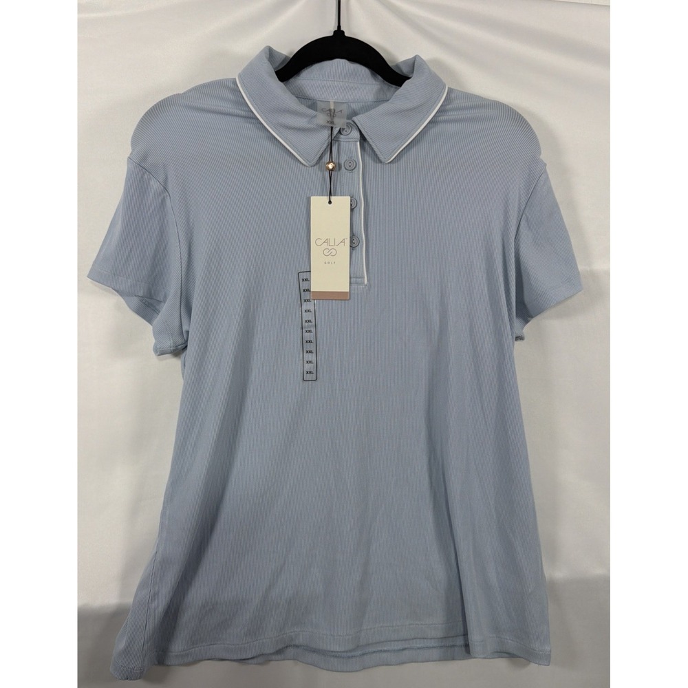 Calia Women's XXL Light Blue Rib Shirt Short Sleeve Polo Light Blue